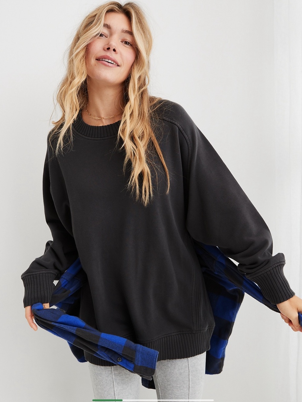 Aerie Down to Earth Crew Sweatshirt Oversized Charcoal XS